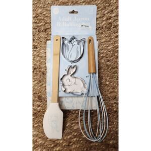 Set of 5 Spring Blue Easter Bunny Adult Baking Apron Whisk Cooking Cutter Rabbit